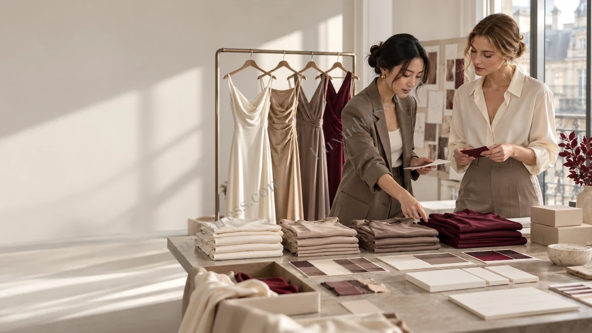 Payment Terms in Garment Manufacturing A rail of neutral coloured dresses in a showroom