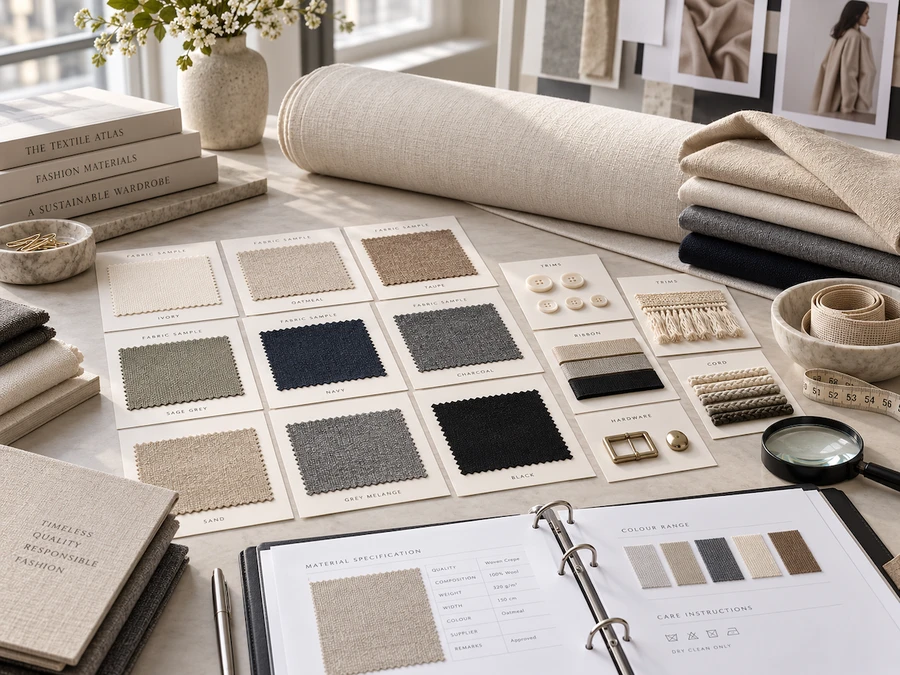 Fabric swatch library and material specification for garment sourcing