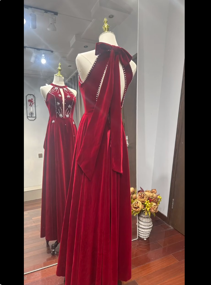 Burgundy Elegant Evening Gown Floor Length A Line Chiffon New Party Formal Prom Dress