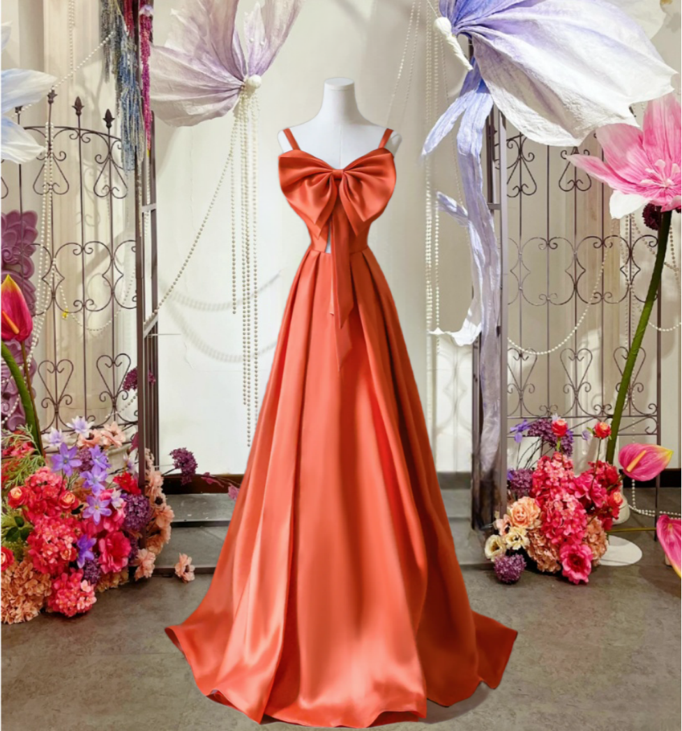 Charming Orange Off Shoulder Satin Butterfly Ball Gown A Line Party Banquet Cocktail Dress