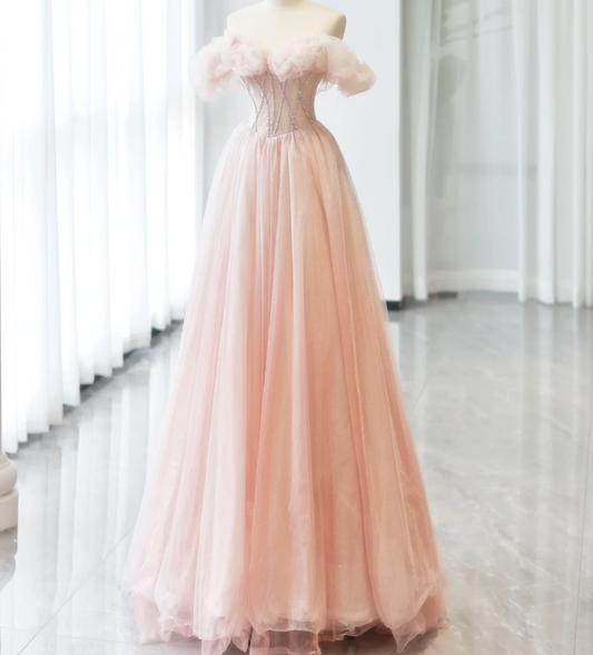 Cloud Pink Strapless A-Line Backless Evening Dress Party Dress Prom Dress