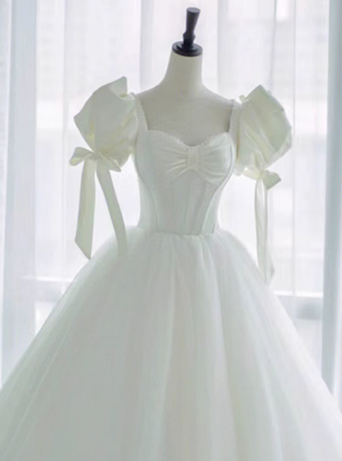 Light Wedding Dress New Style Bride Small French Simple Floor-length Princess Puff Sleeve Dress