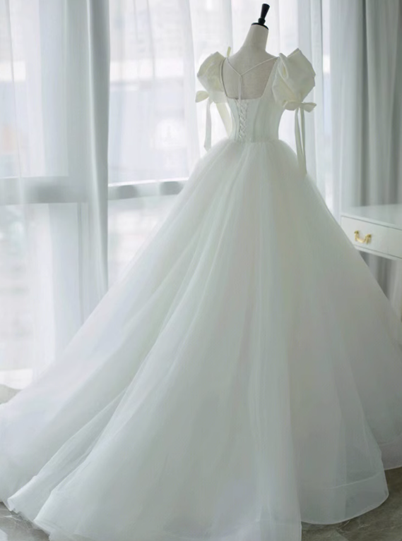 Light Wedding Dress New Style Bride Small French Simple Floor-length Princess Puff Sleeve Dress