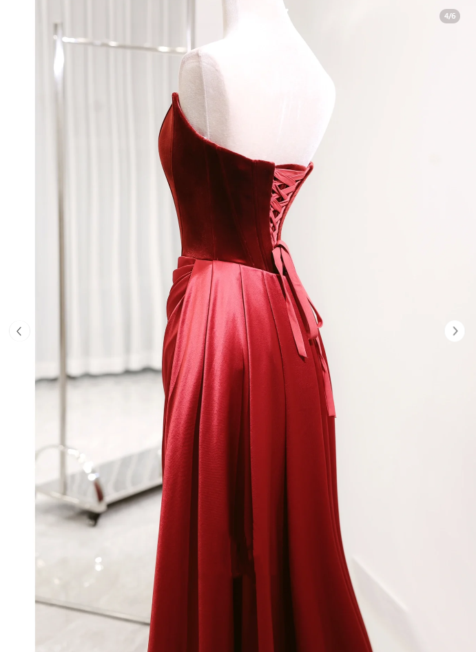 Elegant, elegant and noble red satin one-line neckline toasting suit simple cocktail dress