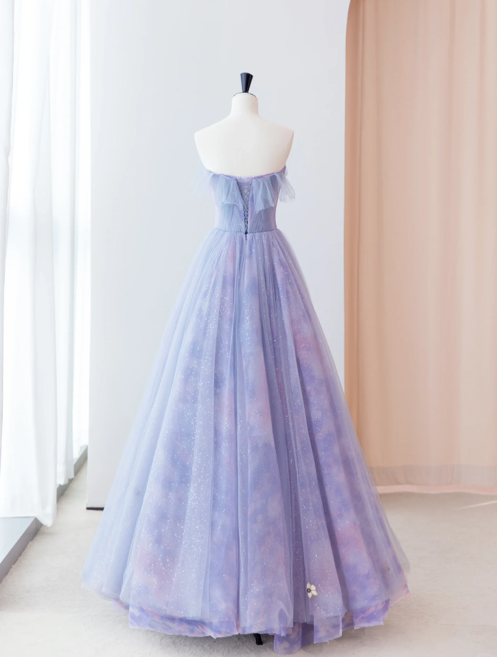 Lilac love neckline backless A-line with purple ball gown