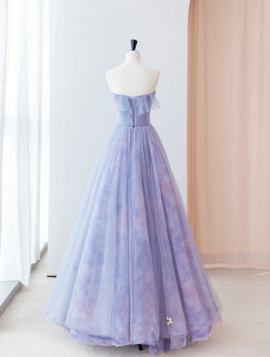 Lilac love neckline backless A-line with purple ball gown