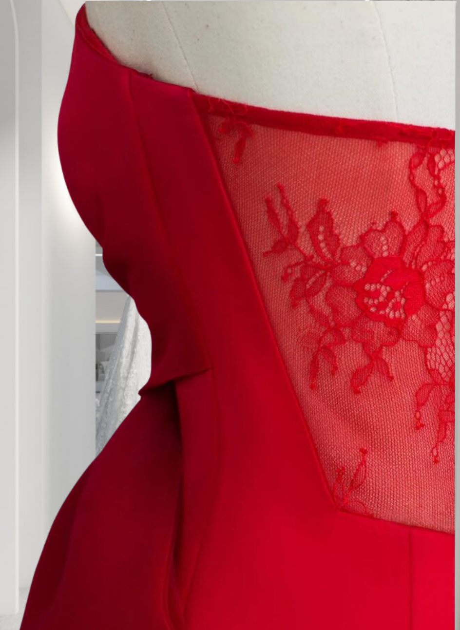 New red banquet dress one-shoulder ball dress wedding engagement party dress fishtail evening dress