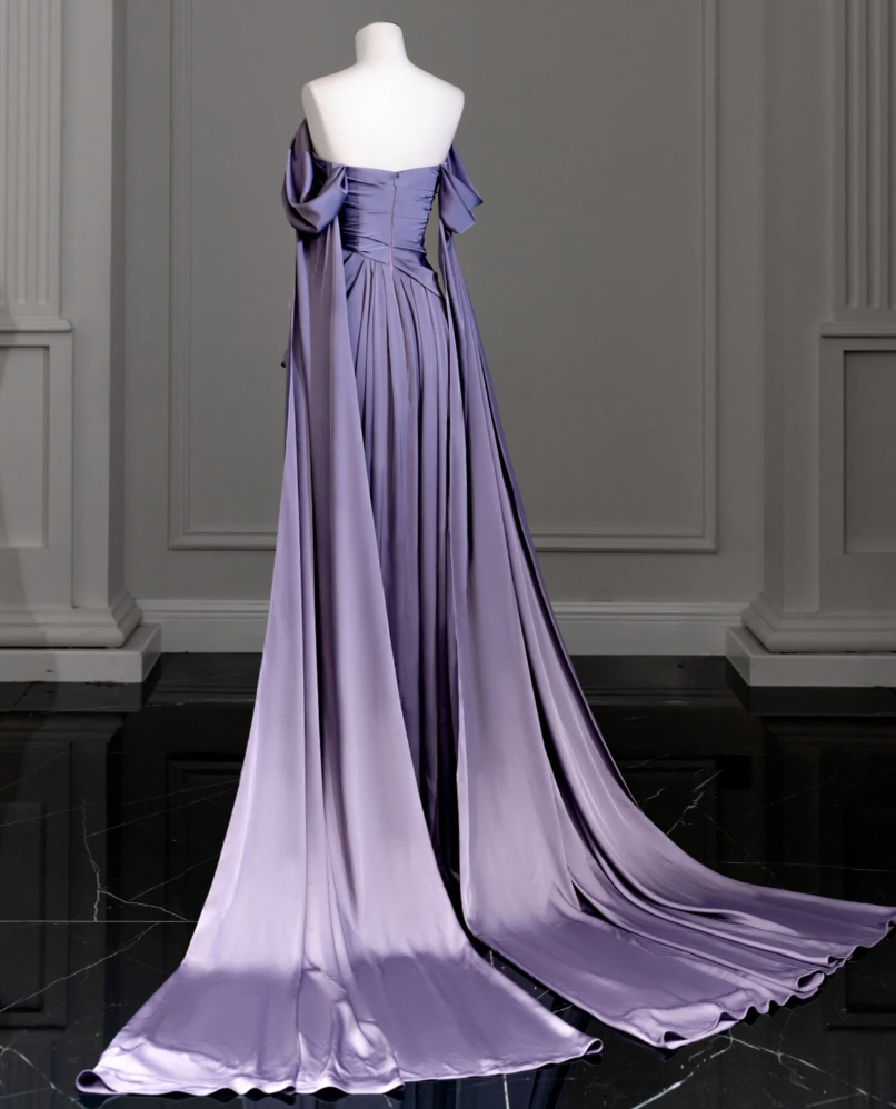 New style noble purple silky flowing stretch fabric strapless ball gown party dress