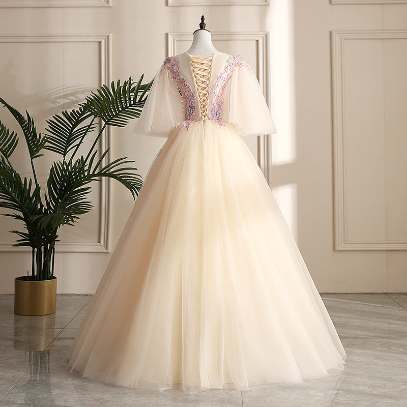 Luxurious lace appliqué tulle ball gown party dress banquet dress