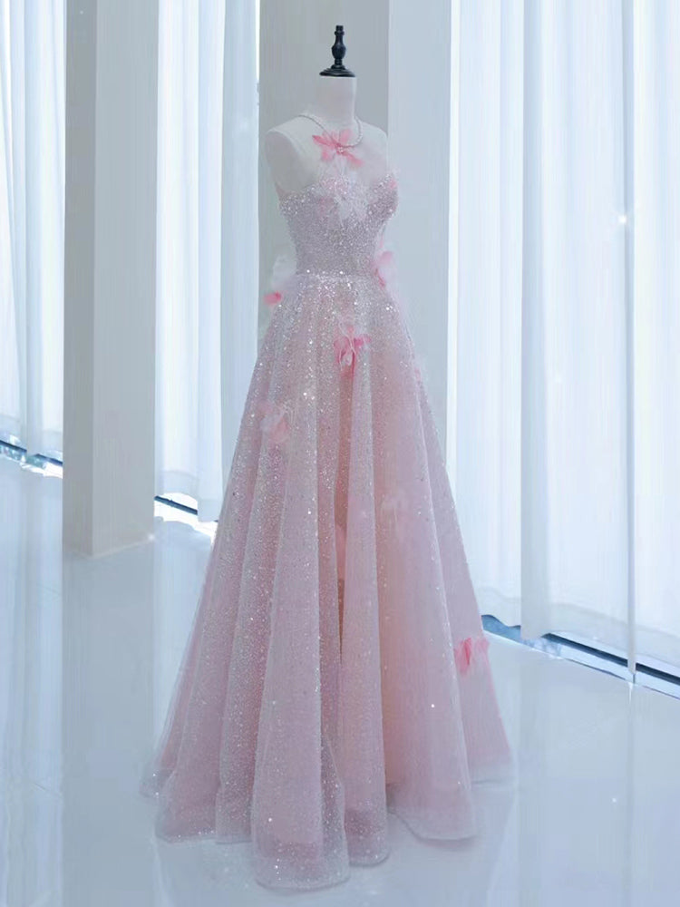 Sexy off-shoulder petite and cute pink sequin love neckline prom dress