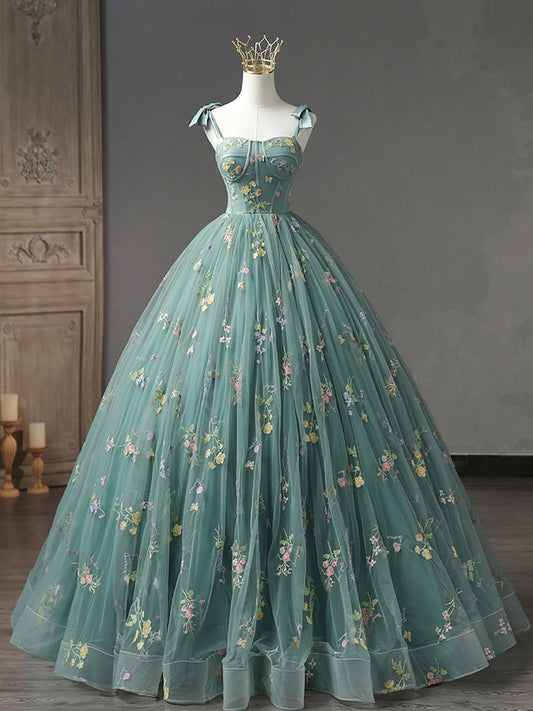 Green Long Ball Dress 3D Flower Lace Formal Dress Ball Dress