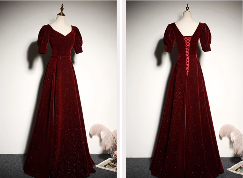 New burgundy one-shoulder velvet long style slim wedding evening dress prom dress mermaid party dress