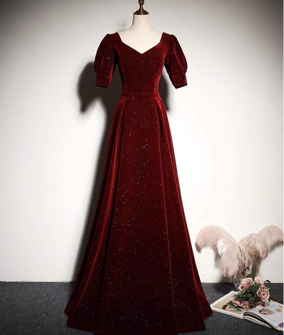 New burgundy one-shoulder velvet long style slim wedding evening dress prom dress mermaid party dress