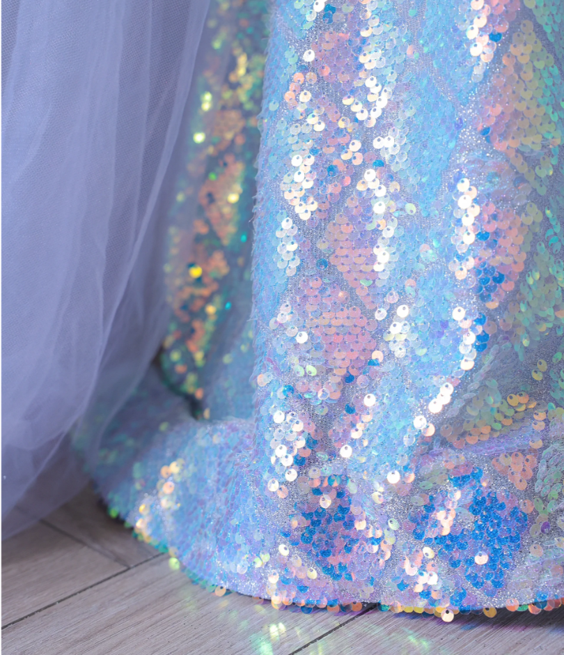 Colorful sequins luxury lace floor-length fishtail sleeves loose and simple new party dress with shoulder straps