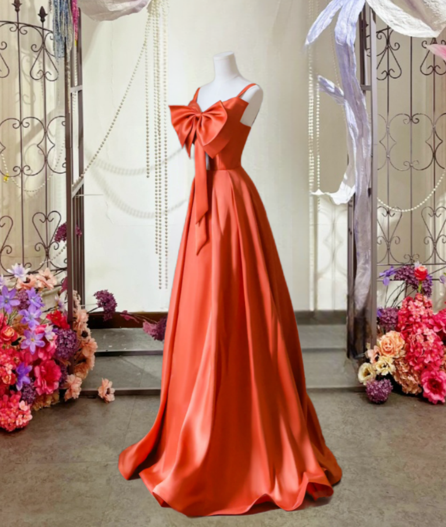 Charming Orange Off Shoulder Satin Butterfly Ball Gown A Line Party Banquet Cocktail Dress