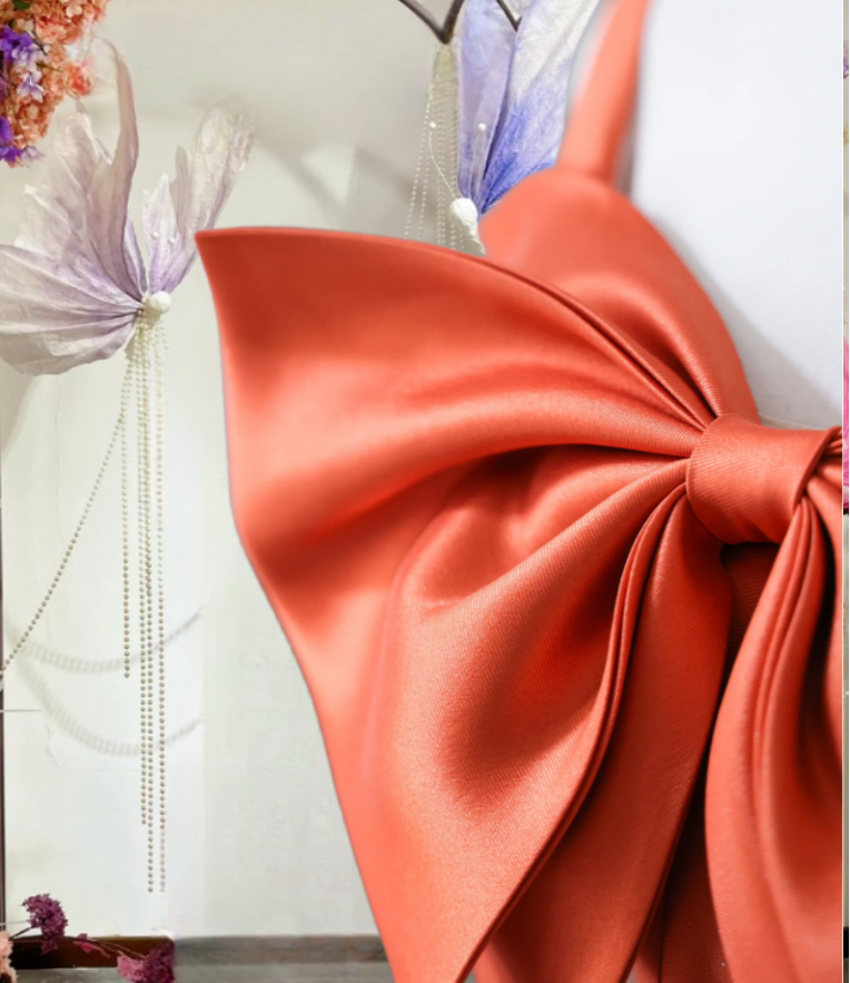 Charming Orange Off Shoulder Satin Butterfly Ball Gown A Line Party Banquet Cocktail Dress