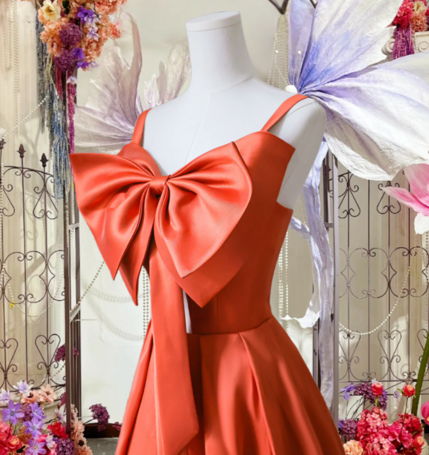 Charming Orange Off Shoulder Satin Butterfly Ball Gown A Line Party Banquet Cocktail Dress