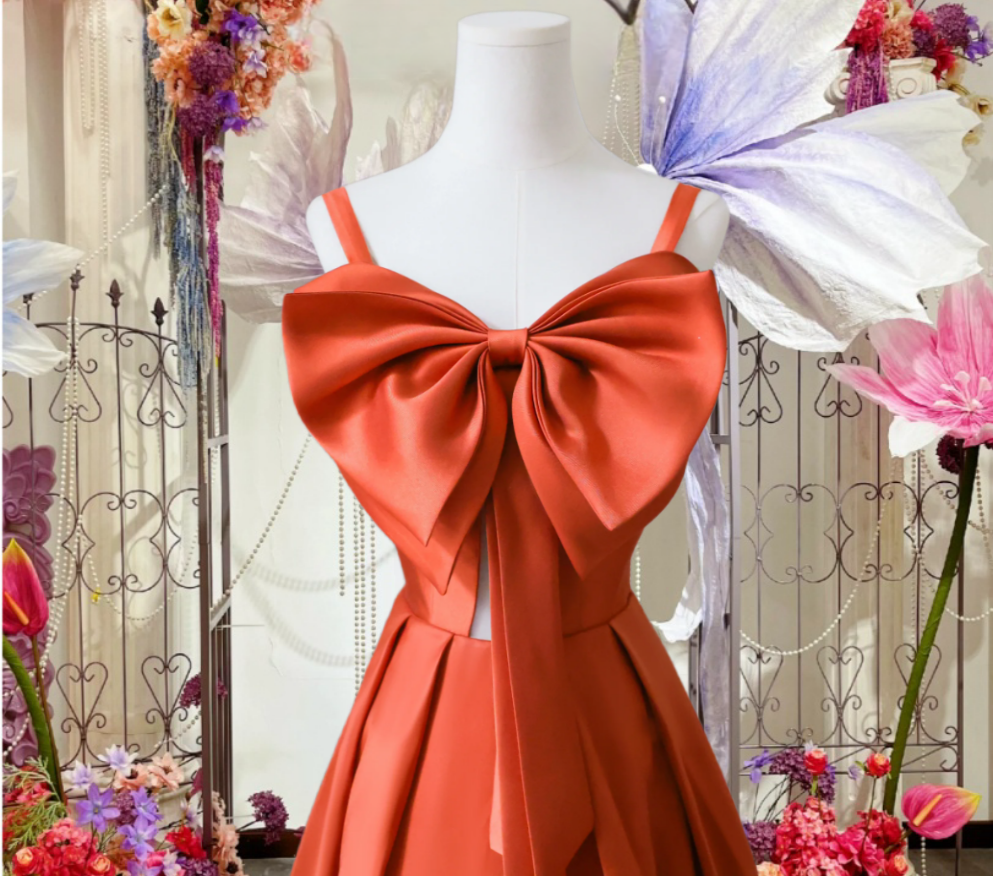 Charming Orange Off Shoulder Satin Butterfly Ball Gown A Line Party Banquet Cocktail Dress