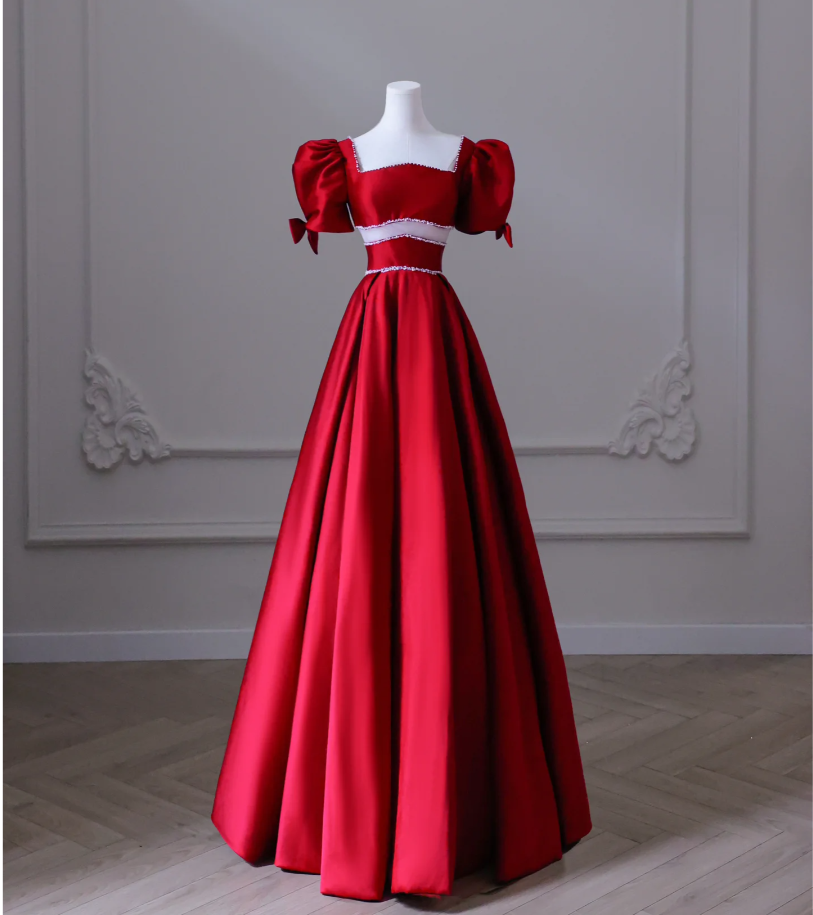 Luxurious two piece puff sleeve A swing ball gown party dress banquet dress