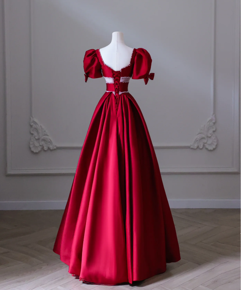 Luxurious two piece puff sleeve A swing ball gown party dress banquet dress