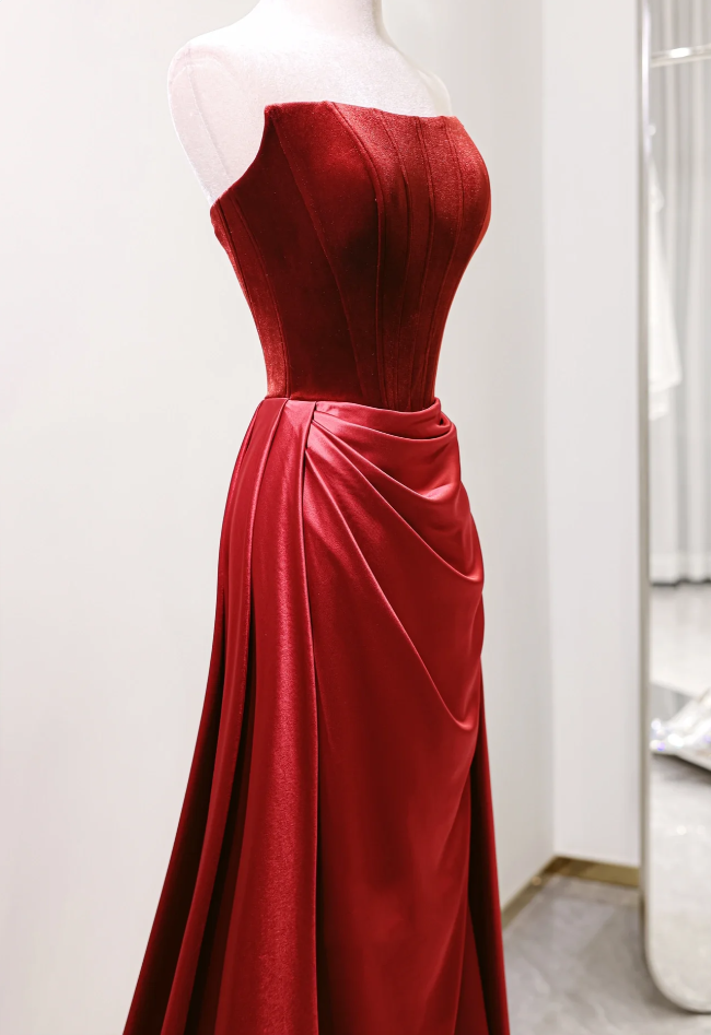 Elegant, elegant and noble red satin one-line neckline toasting suit simple cocktail dress