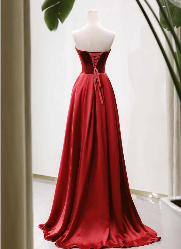 Elegant, elegant and noble red satin one-line neckline toasting suit simple cocktail dress