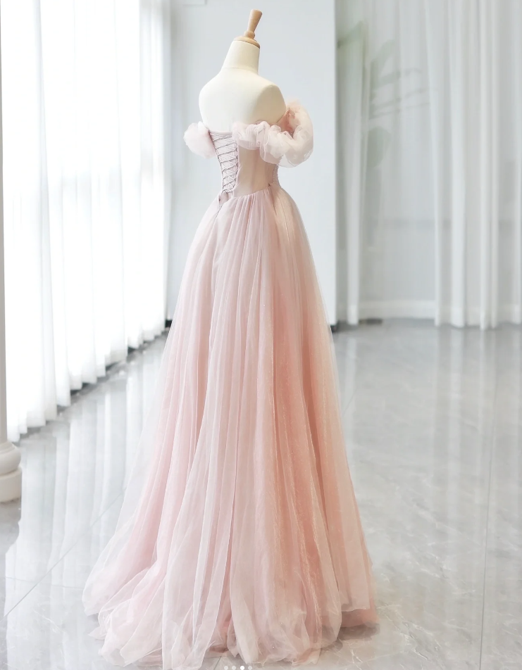 Cloud Pink Strapless A-Line Backless Evening Dress Party Dress Prom Dress