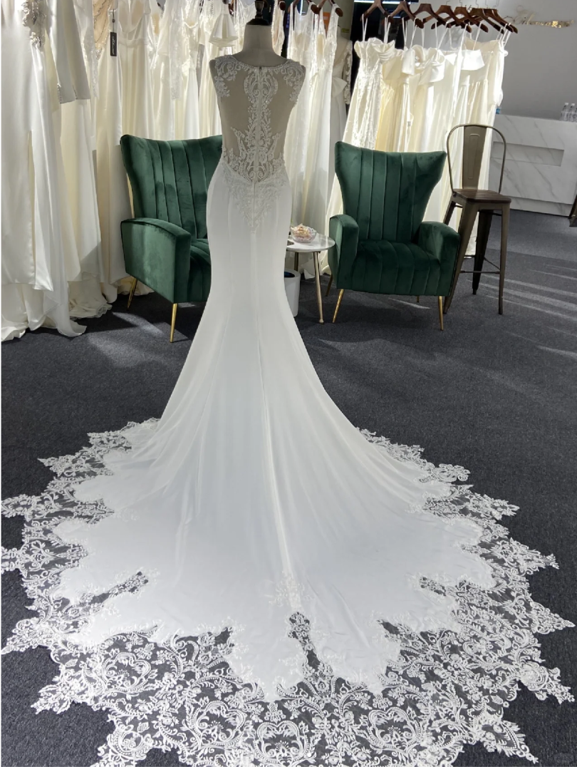 Luxury Victoria Church Train  Satin lace wedding dress