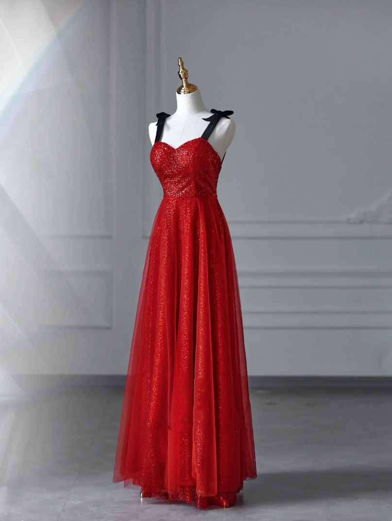 Red Double Strap Evening Gown New Sleeveless A Line Luxury Floor Length Ball Gown