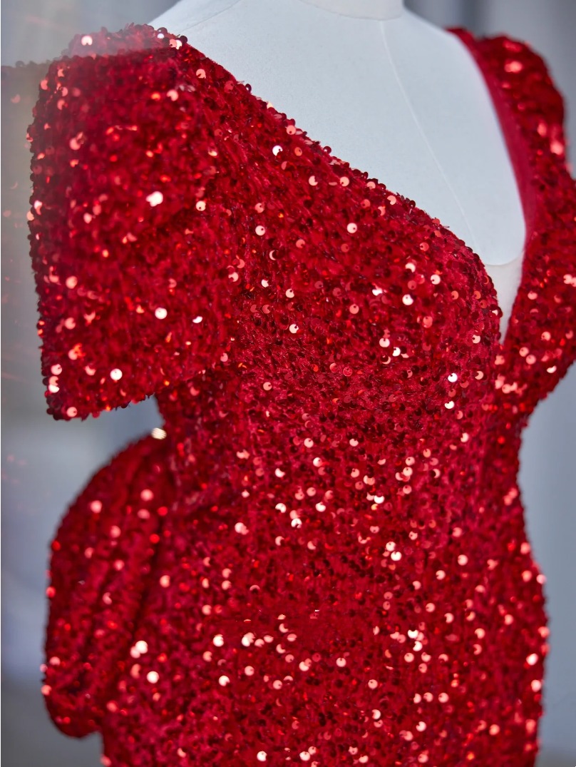 V-neck backless sequined mermaid ball gown new dark red evening gown