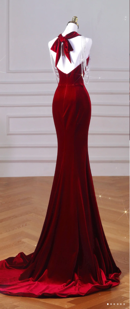 Fashionable and Charming Sexy Hanging Neck Mermaid Backless Ball Dress Party Dress Banquet Dress