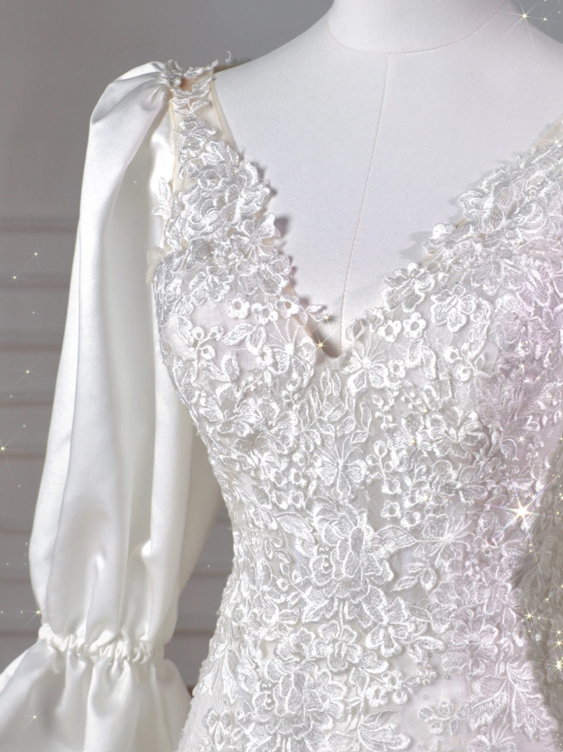 Long sleeved embroidered lace mermaid wedding dress wedding gowns