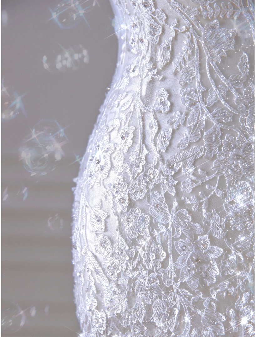 Sleeveless car bone embroidery lace Malaysian mermaid wedding dress