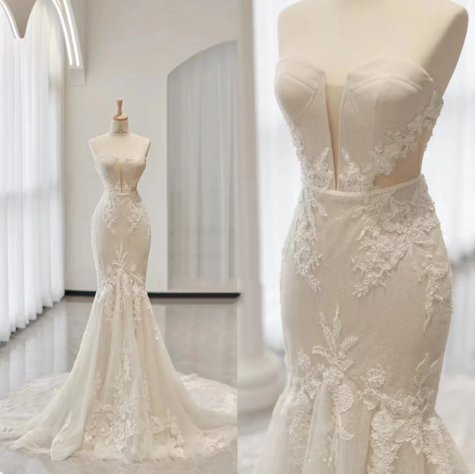 Luxury Fashion Sweetheart Collar Lace Applique Wedding Dress