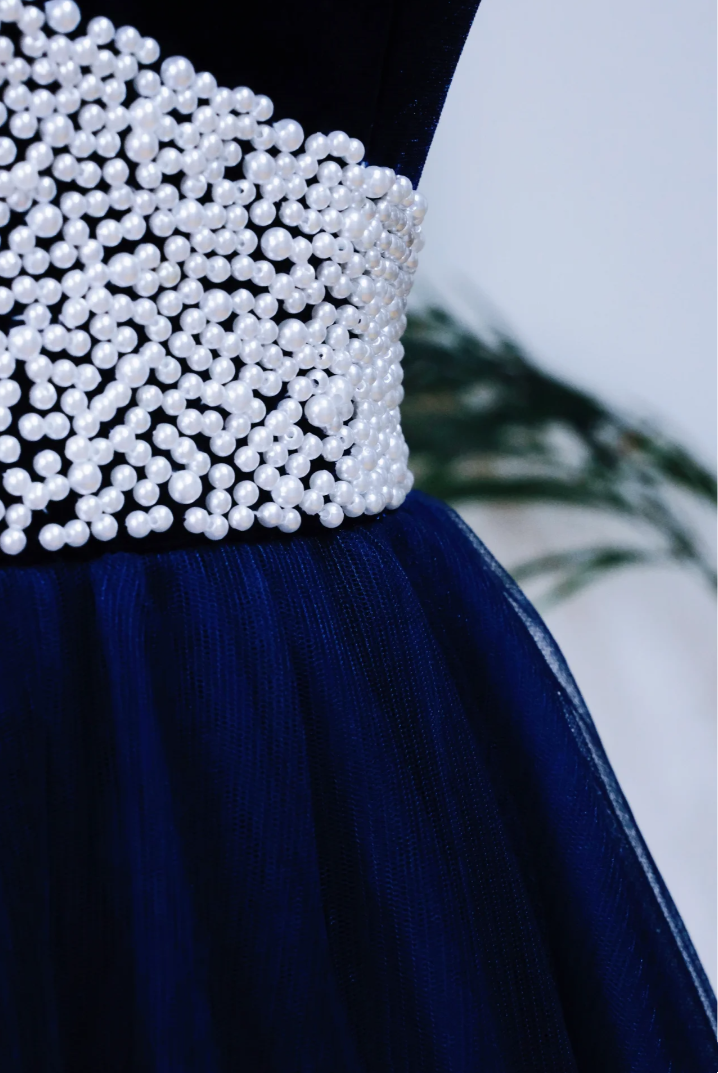 Classic royal blue dress, soft and delicate velvet material, waist beaded ball gown, evening dress, banquet dress