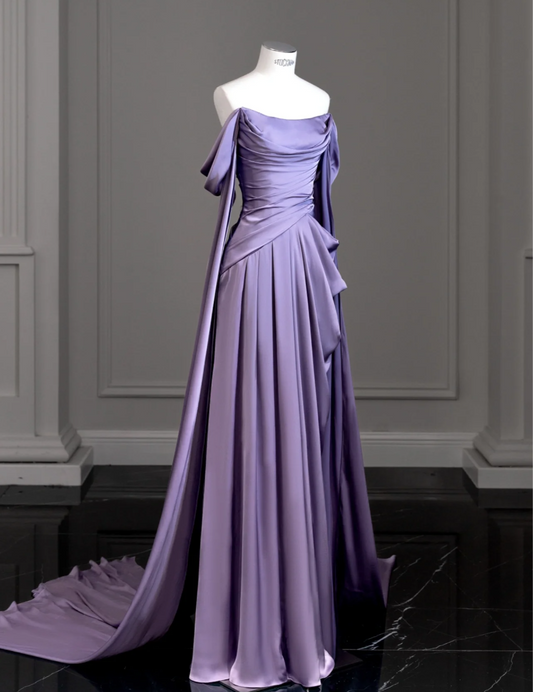 New style noble purple silky flowing stretch fabric strapless ball gown party dress