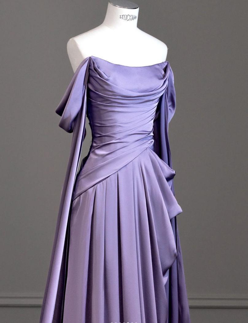 New style noble purple silky flowing stretch fabric strapless ball gown party dress