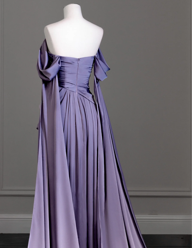 New style noble purple silky flowing stretch fabric strapless ball gown party dress