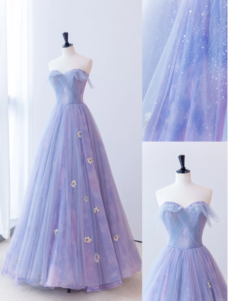 Lilac love neckline backless A-line with purple ball gown