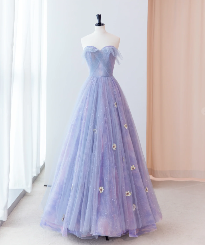 Lilac love neckline backless A-line with purple ball gown