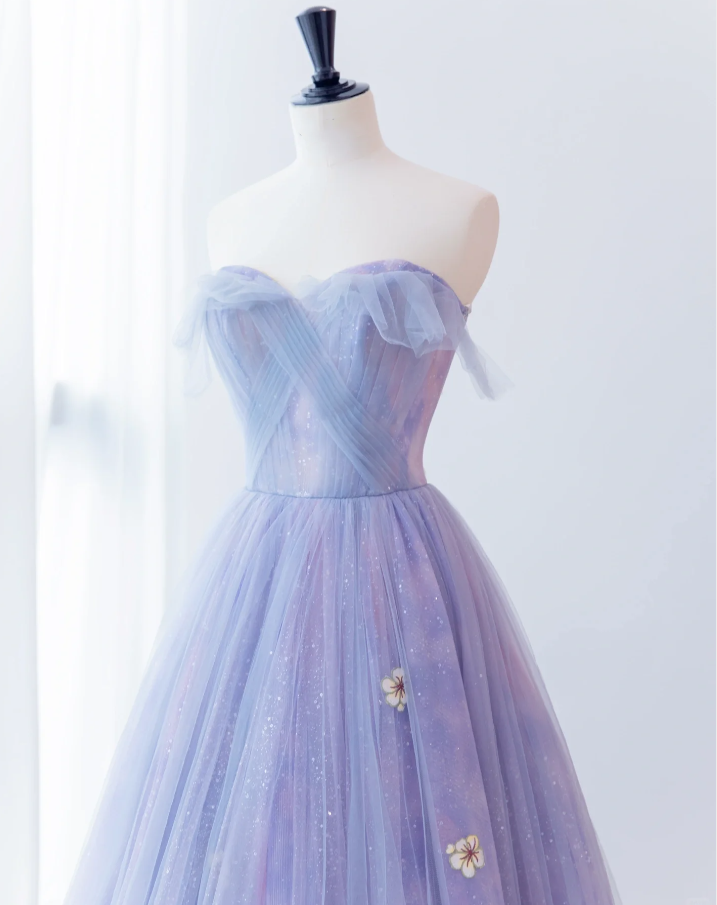 Lilac love neckline backless A-line with purple ball gown