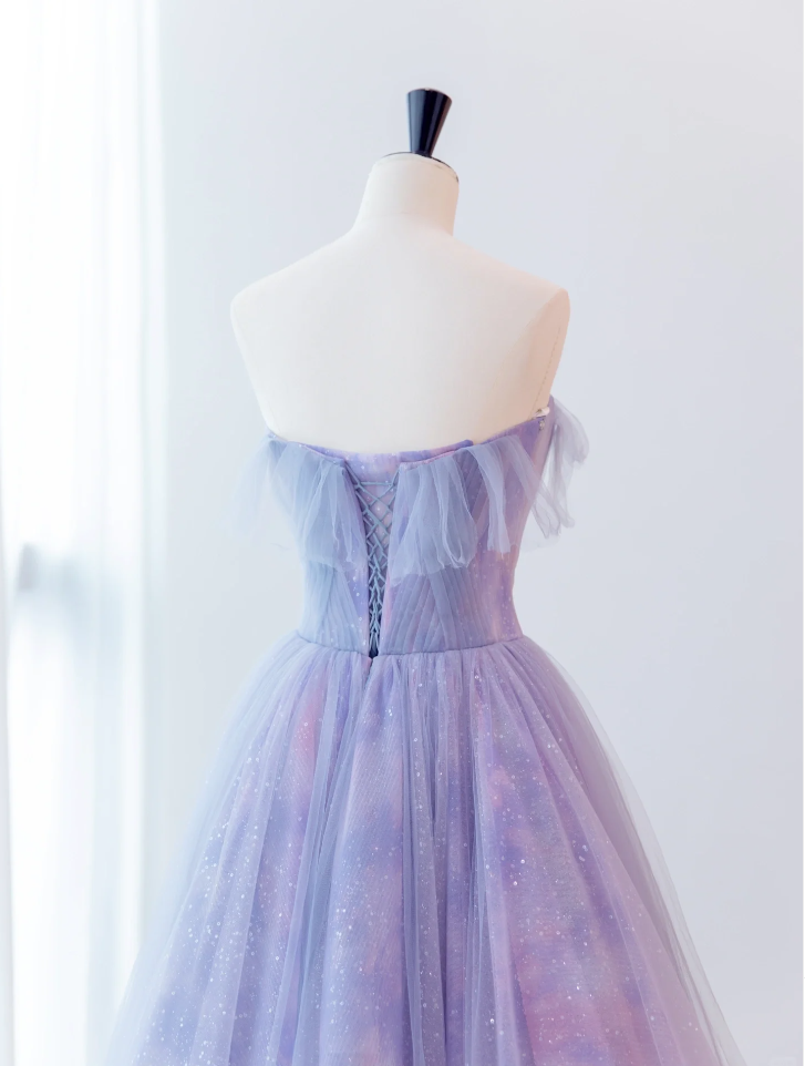 Lilac love neckline backless A-line with purple ball gown