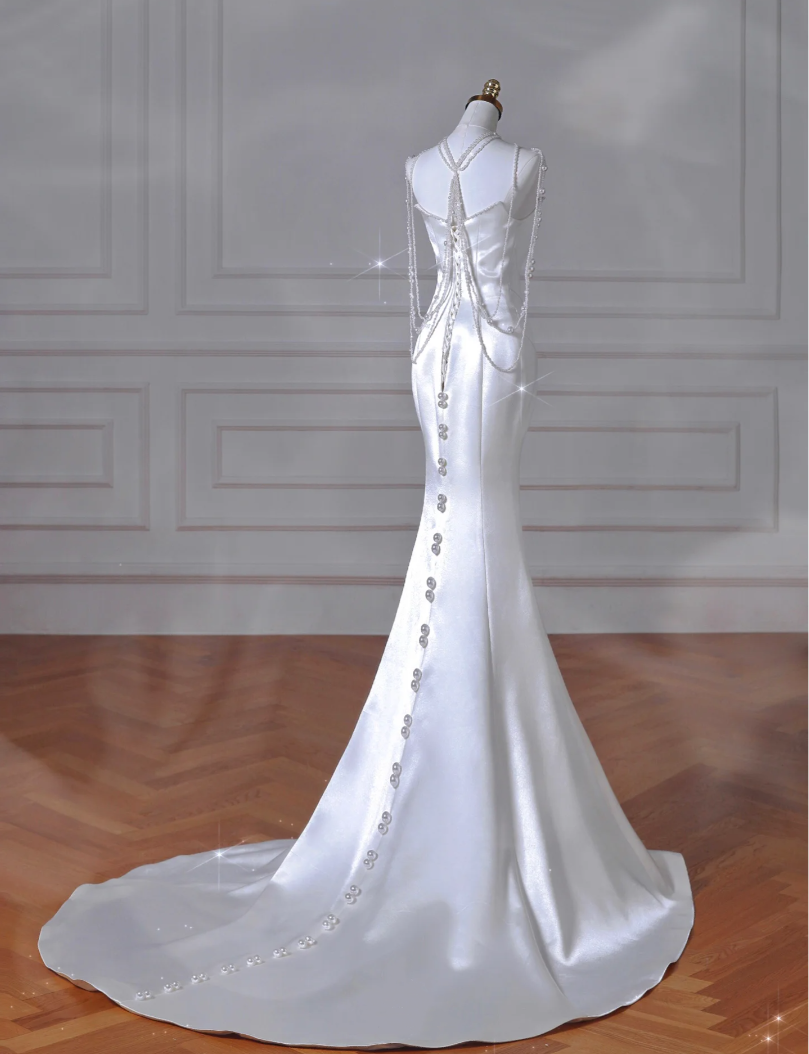 Elegant Mermaid Pearl Satin Mermaid Wedding Ball Gown