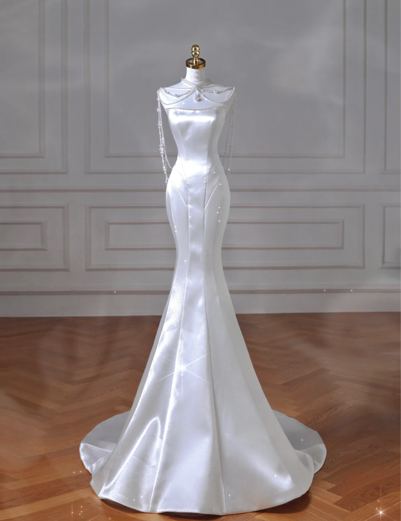 Elegant Mermaid Pearl Satin Mermaid Wedding Ball Gown