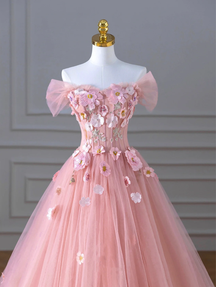 Pink floral embroidered prom dress vintage dress victorian princess ball gown