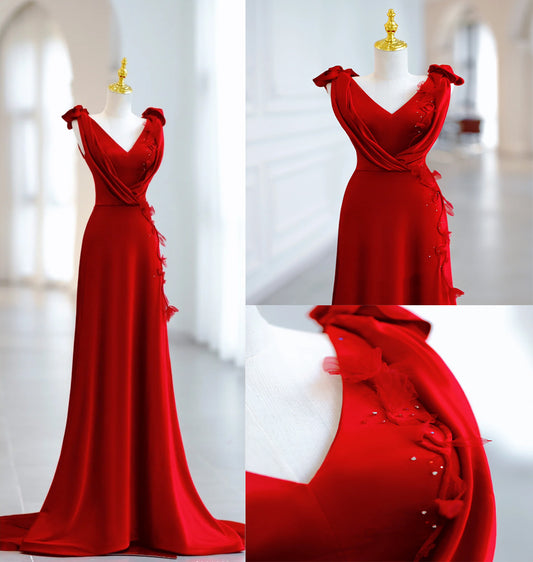 Sexy V-neck off-shoulder prom dress, backless A-line tail party dress, various banquet dresses