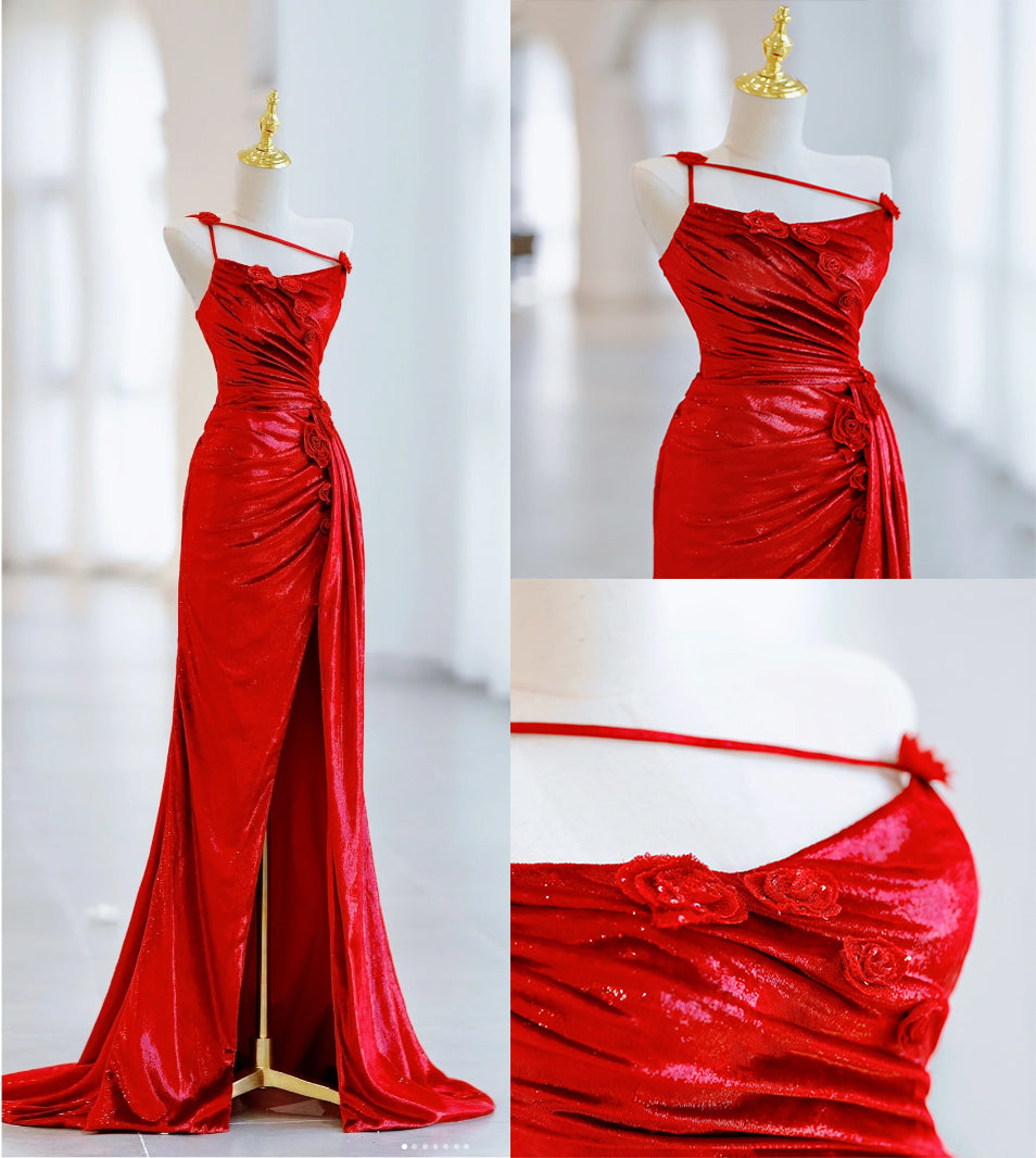 Sexy Women's Dresses, Celebration Red Dresses, Spaghetti Straps, Empire Slit, Prom Dresses Banquet Dresses Party Dresses Birthday Dresses