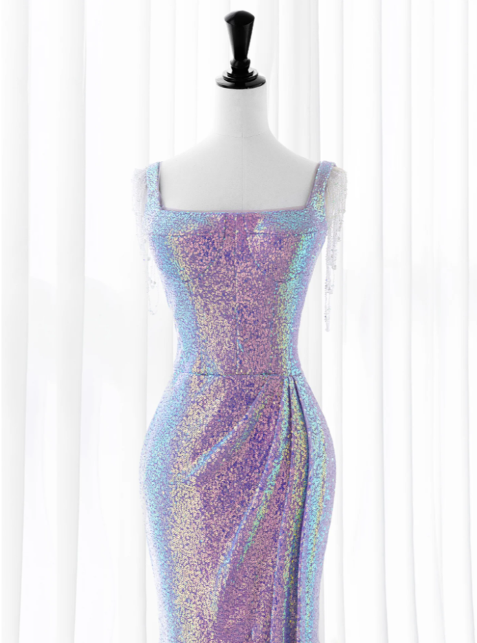 Sexy sequin flat chest dress backless mermaid prom dress banquet dress party dress