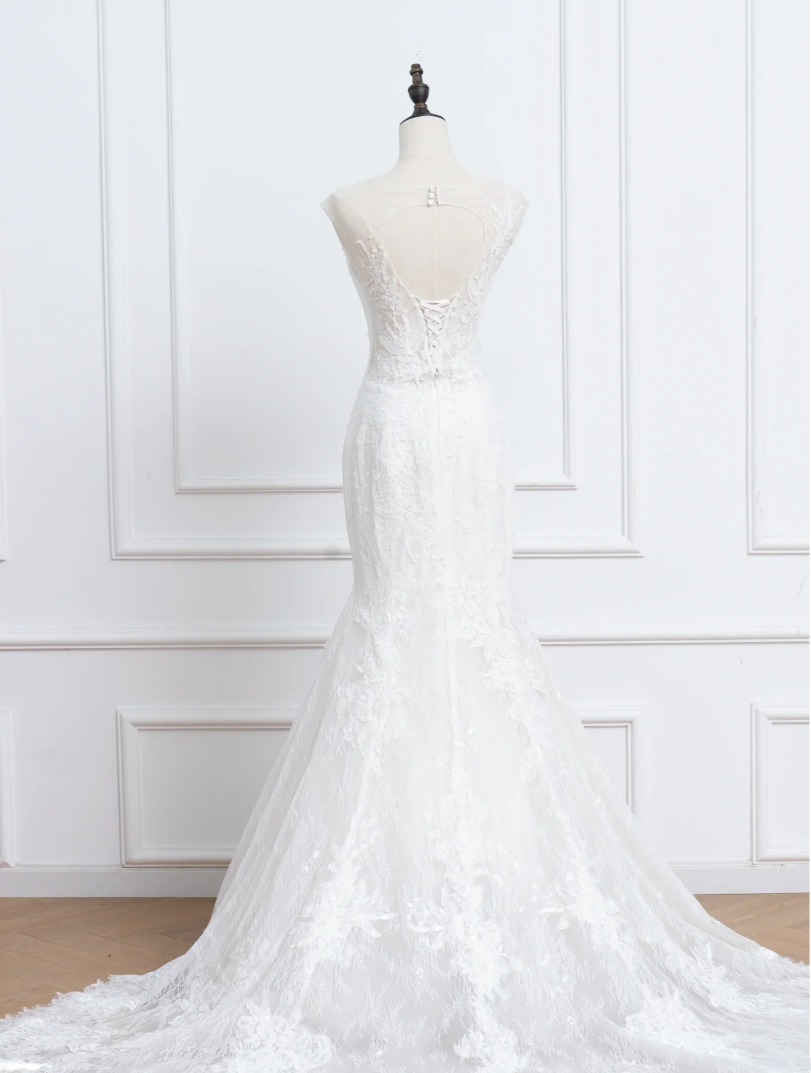 Luxurious stunning mermaid wedding dress lace appliqué sparkling bridal gown