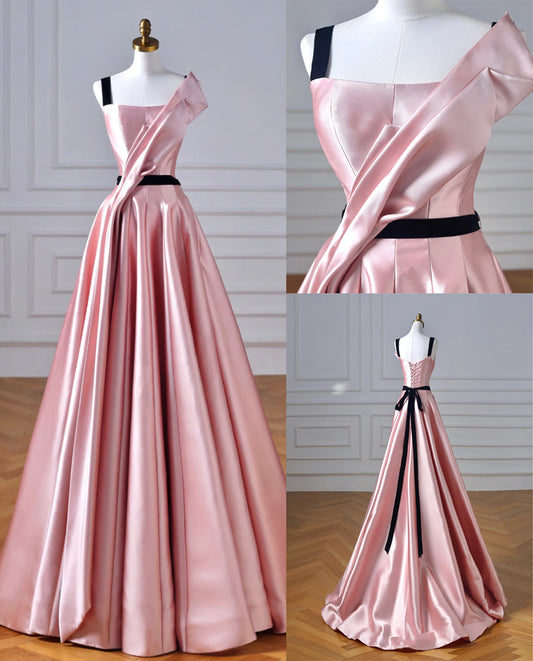 Elegant square neck sleeveless bodycon high simple backless pink prom dress party dress